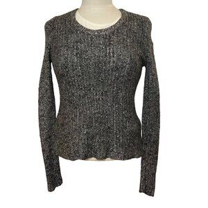 Eileen Fisher Linen Blend Crew Neck Sweater PS/P Black Silver